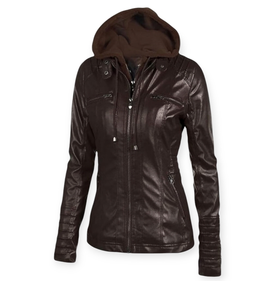 Brown PU Faux Leather Jacket sz XS - Picture 1 of 15